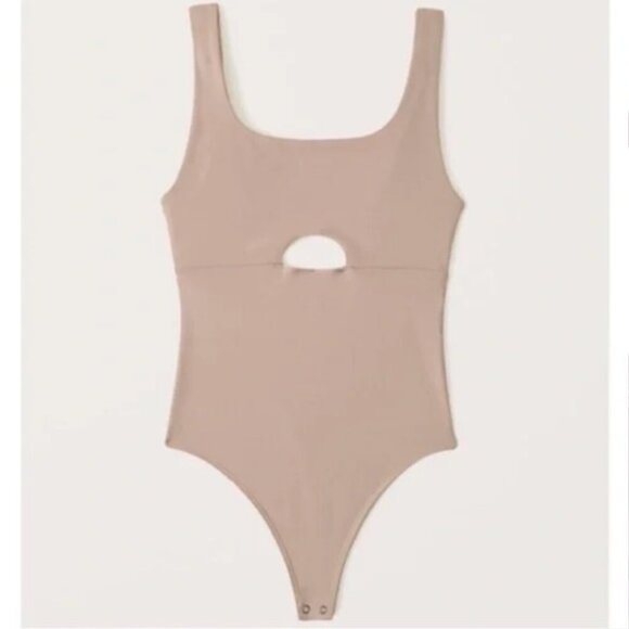 NEW WITH TAGS Abercrombie & Fitch Bodysuit Square Neck Cutout Nude/Tan Small - Picture 1 of 16